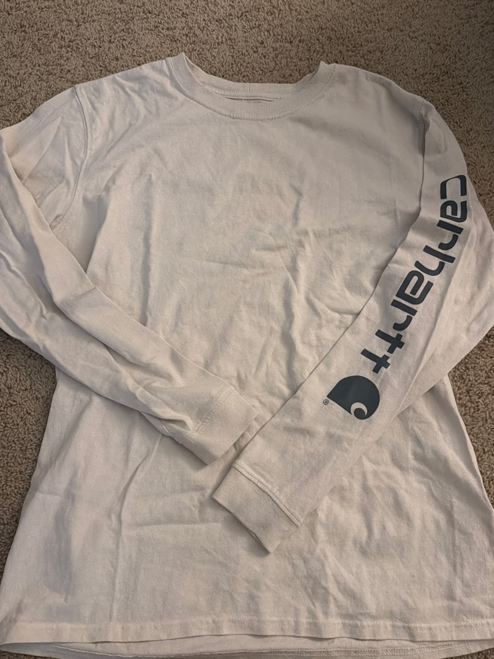 Carhartt White Long Sleeve Tee with Gray Sleeve Logo Script